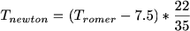 $T_{newton}=(T_{romer}-7.5)*\frac{22}{35}$